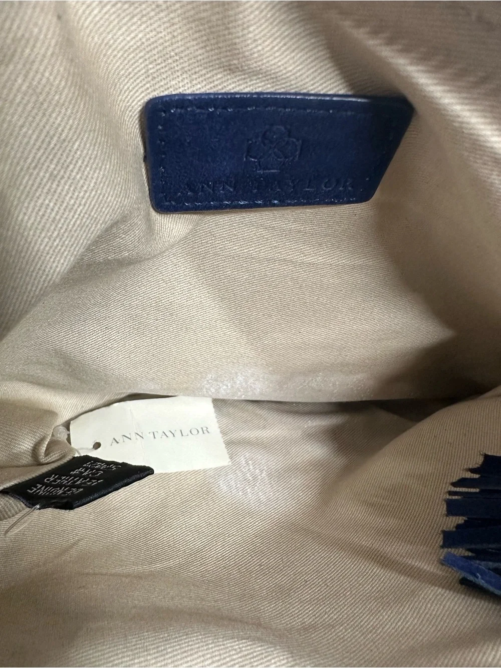 Ann Taylor Navy Suede Cosmetic Pouch with Snake-Embossed Panel